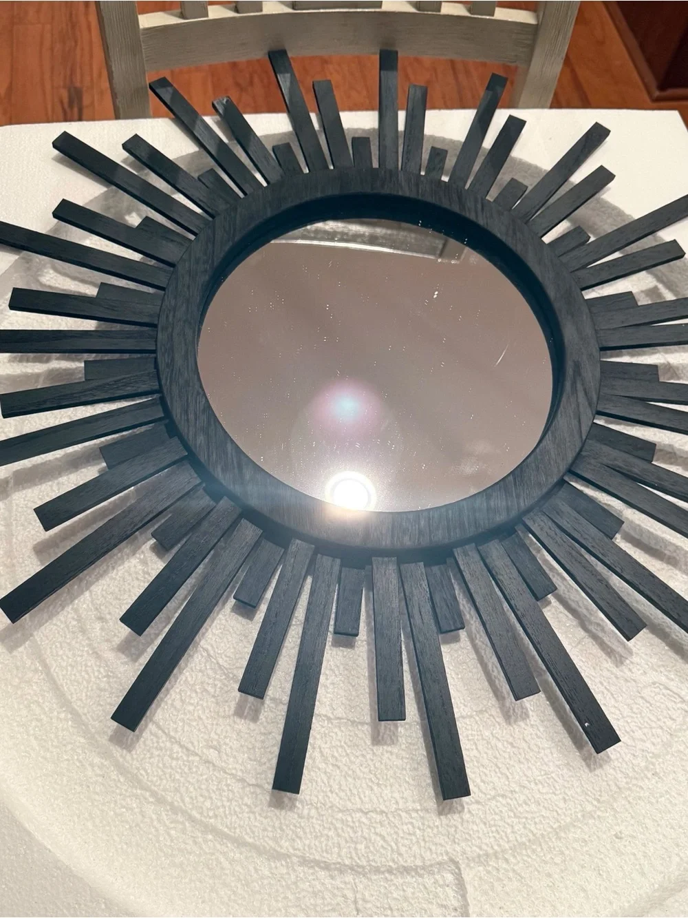 24 Inch Boho Sunburst Mirror, Round Wooden Wall Decor Starburst Sun Mirror
